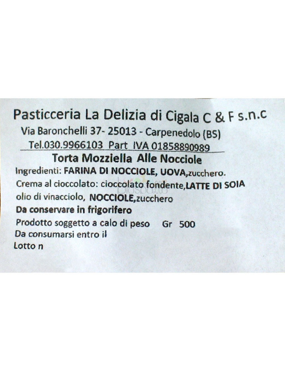 Torta Mozziella di nocciole 450g
