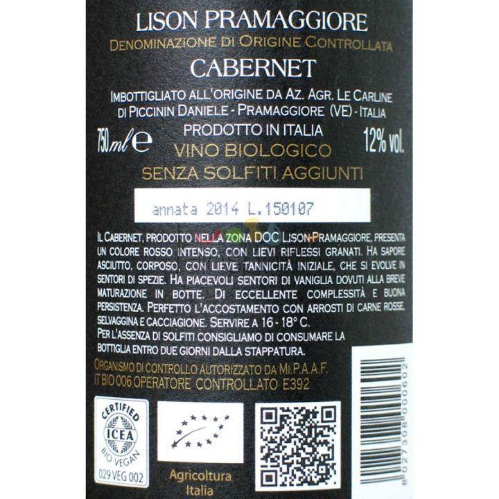 Cabernet senza solfiti 75cl