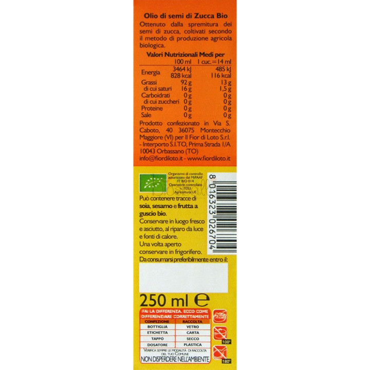 Olio di semi di zucca Fior di Loto 250ml