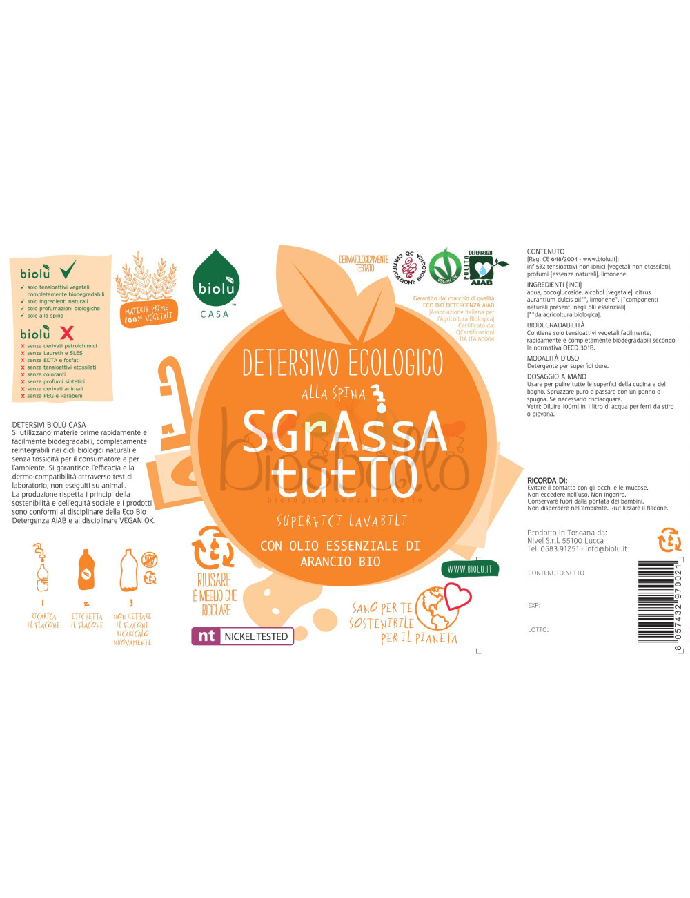 Detersivo sgrassatore multisuperficie Biolù - PRODOTTO SFUSO
