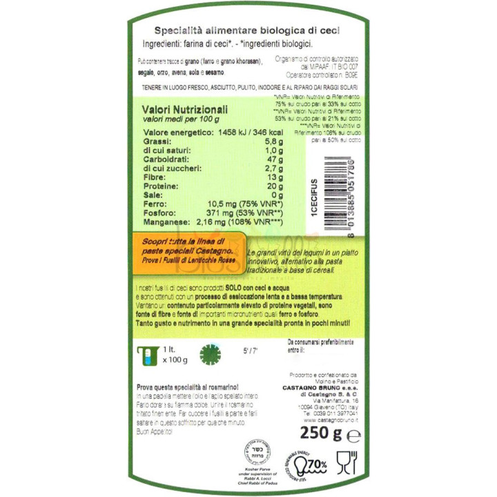 Pastina alfabeto di ceci 250g