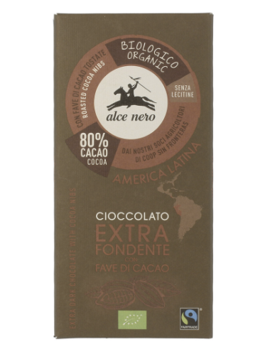 Cioccolato extra fondente con fave di cacao 80% 100g