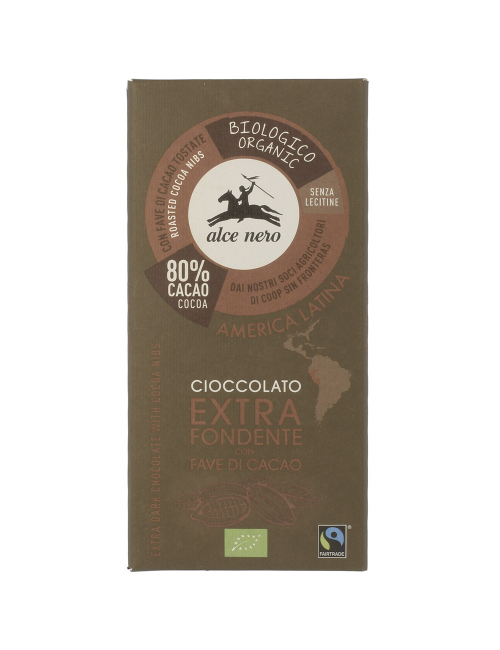 Cioccolato extra fondente con fave di cacao 80% 100g